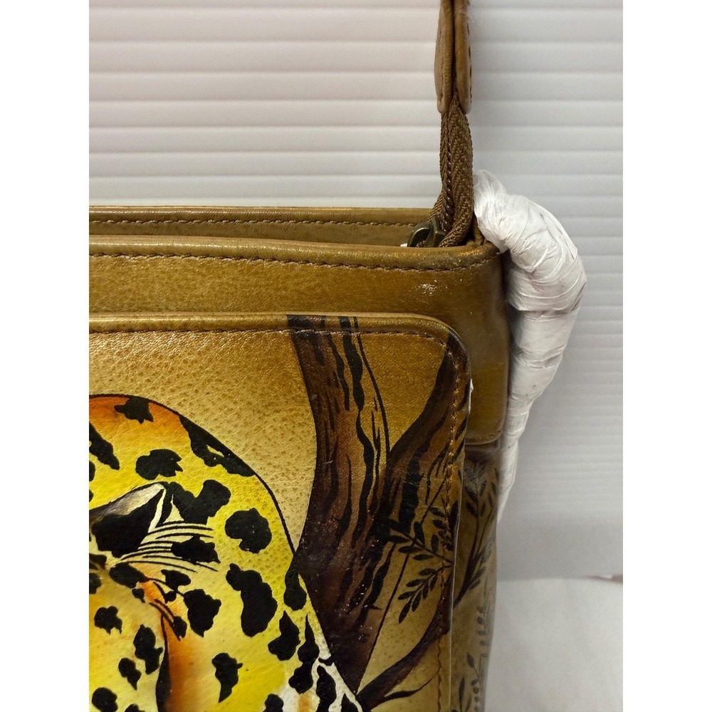 ANUSCHKA  AFRICAN LEOPARD CAT PURSE Hand-Painted Leather Crossbody‎ NEW RARE - Picture 12 of 15